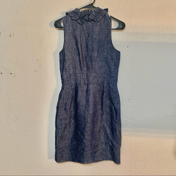 TAYLOR WOMENS 100% Linen DRESS SIZE PETITE 6 BLue SLEEVELESS ZIP A-LINED DRESS. - Picture 3 of 12